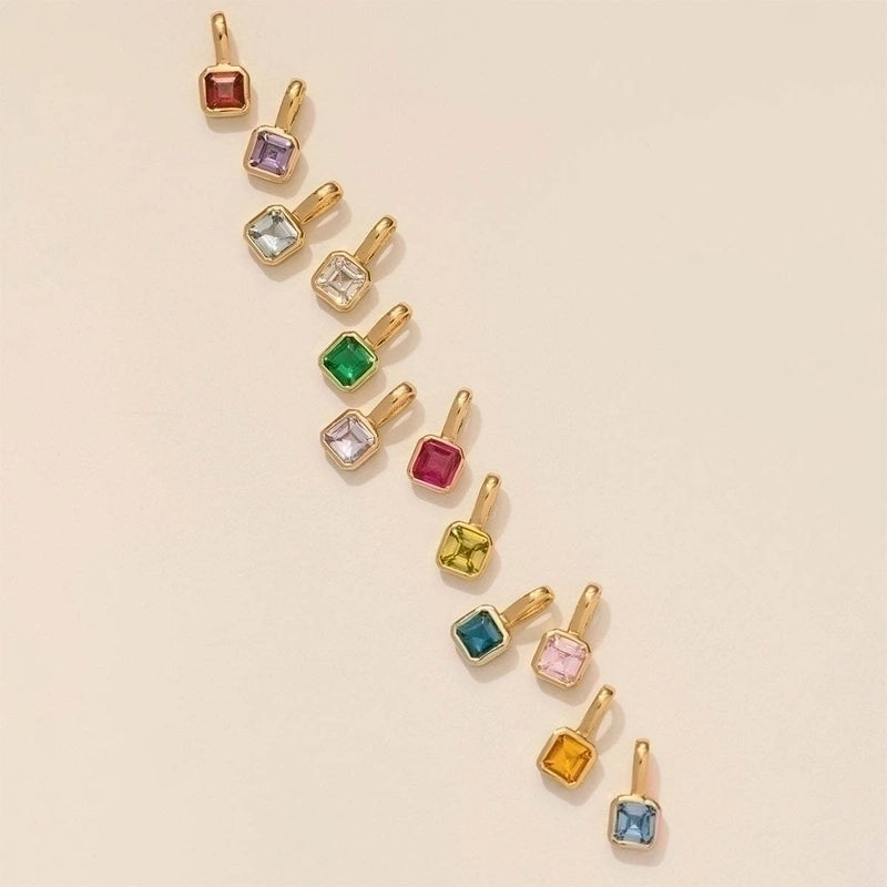 201 Stainless Steel 304 Stainless Steel Glass Minimalist Diamond Geometric Square Pendant Necklace