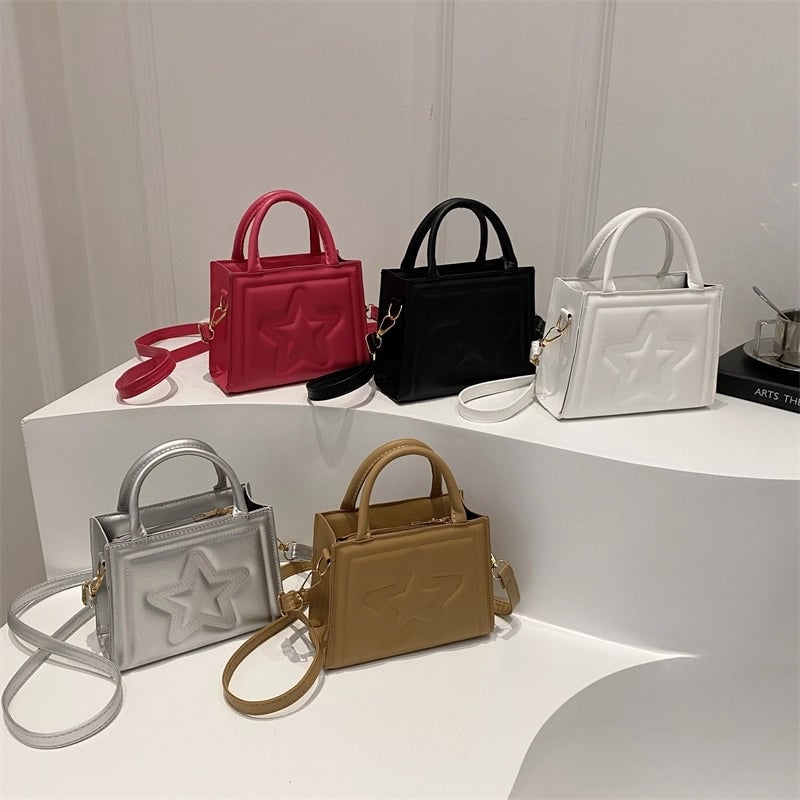 Women's Pu Leather Star Solid Color Streetwear Square Zipper Shoulder Bag Crossbody Bag