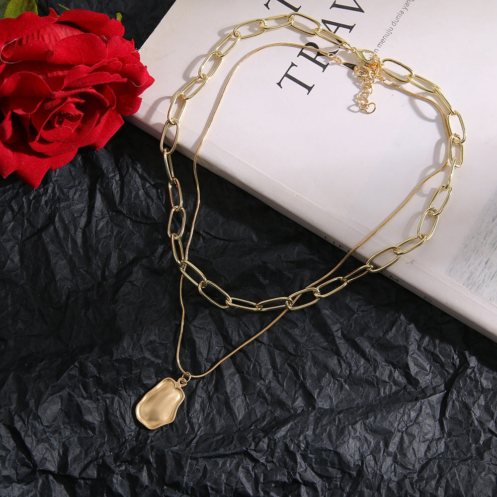 Glamorous Double Layer Chain Pendent Necklace