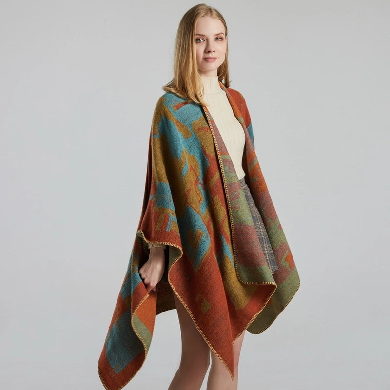 Women's Scarf Shawl Creative New Fashion Cashmere Jacquard Split Thickened Large Cloak Air Conditioning Warm Shawl