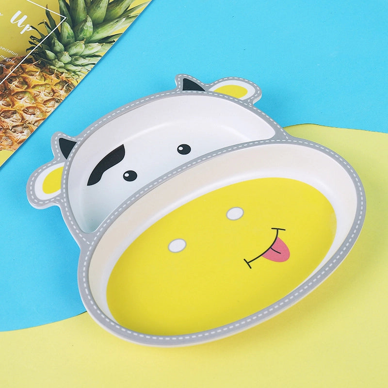 Creative Cute Cartoon Bamboo Fiber Children Dishes Household Kindergarten Children's Plate Baby Grid Plate
