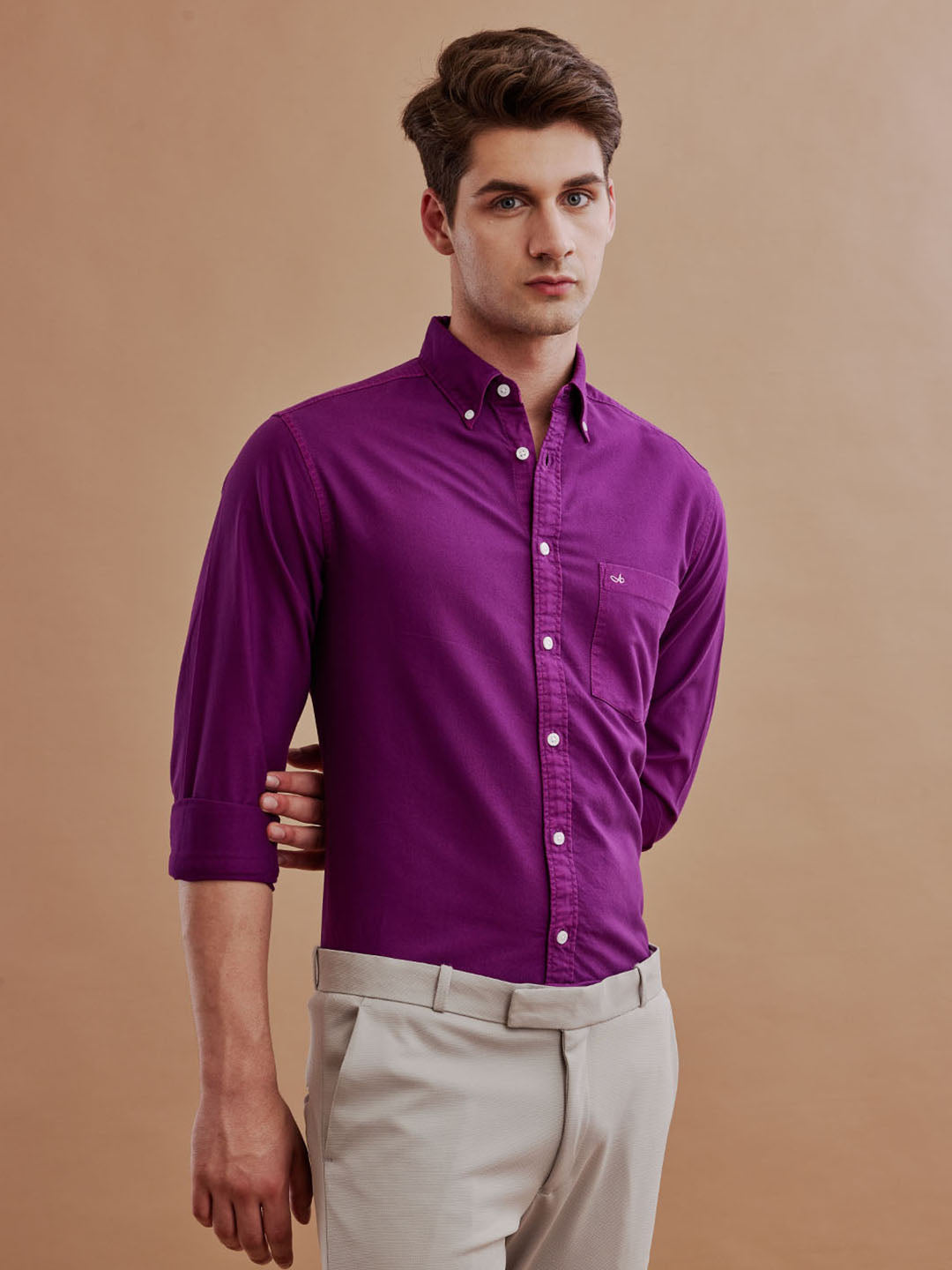 Men Oxford Magenta Casual Shirt (GIPAL)