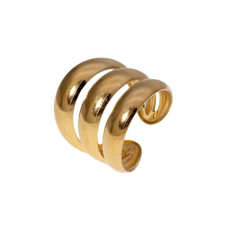 French Retro Niche Personality Exaggerated Wide Index Finger Ring Punk Stainless Steel Open Ring Female