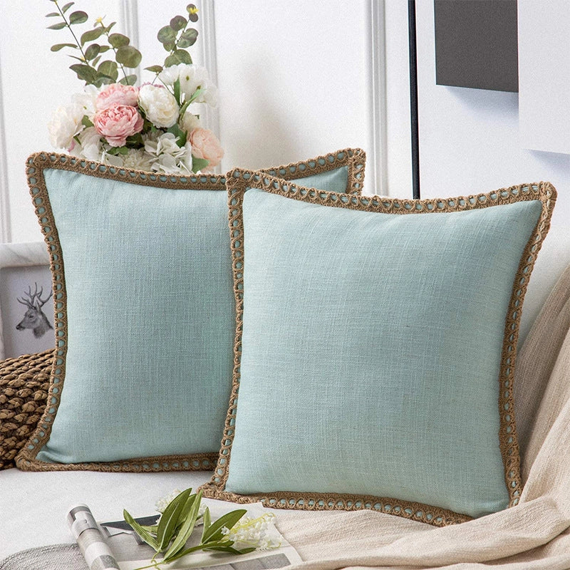 Solid Color Simple Comfortable Linen Edge Sofa Pillowcase Linen Cloth Ruffled Nordic Light Luxury Pillow Cushion Cover
