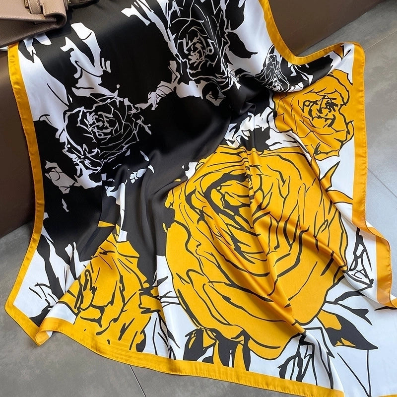 Fashion Light Luxury 90cm Simulation Silk Scarf Simple Striped Large Square Scarf