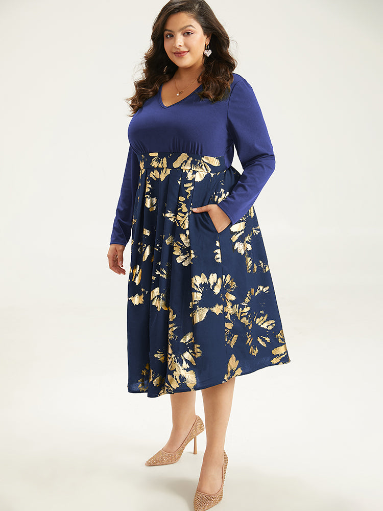 Brush Glitter Pocket Patchwork Dress