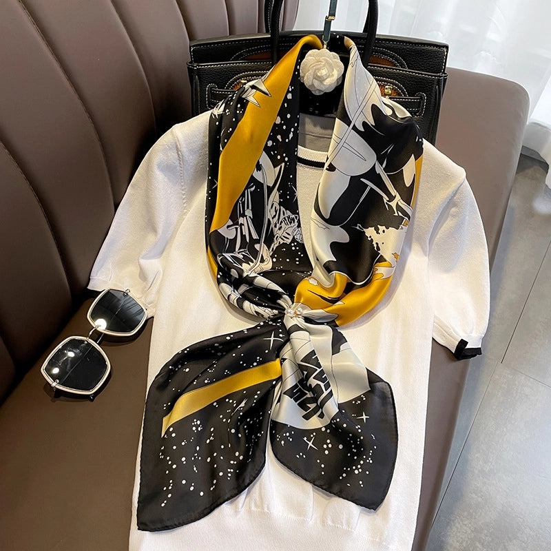 Pegasus Stars Print Simulation Silk Shawl 90cm Large Square Scarf