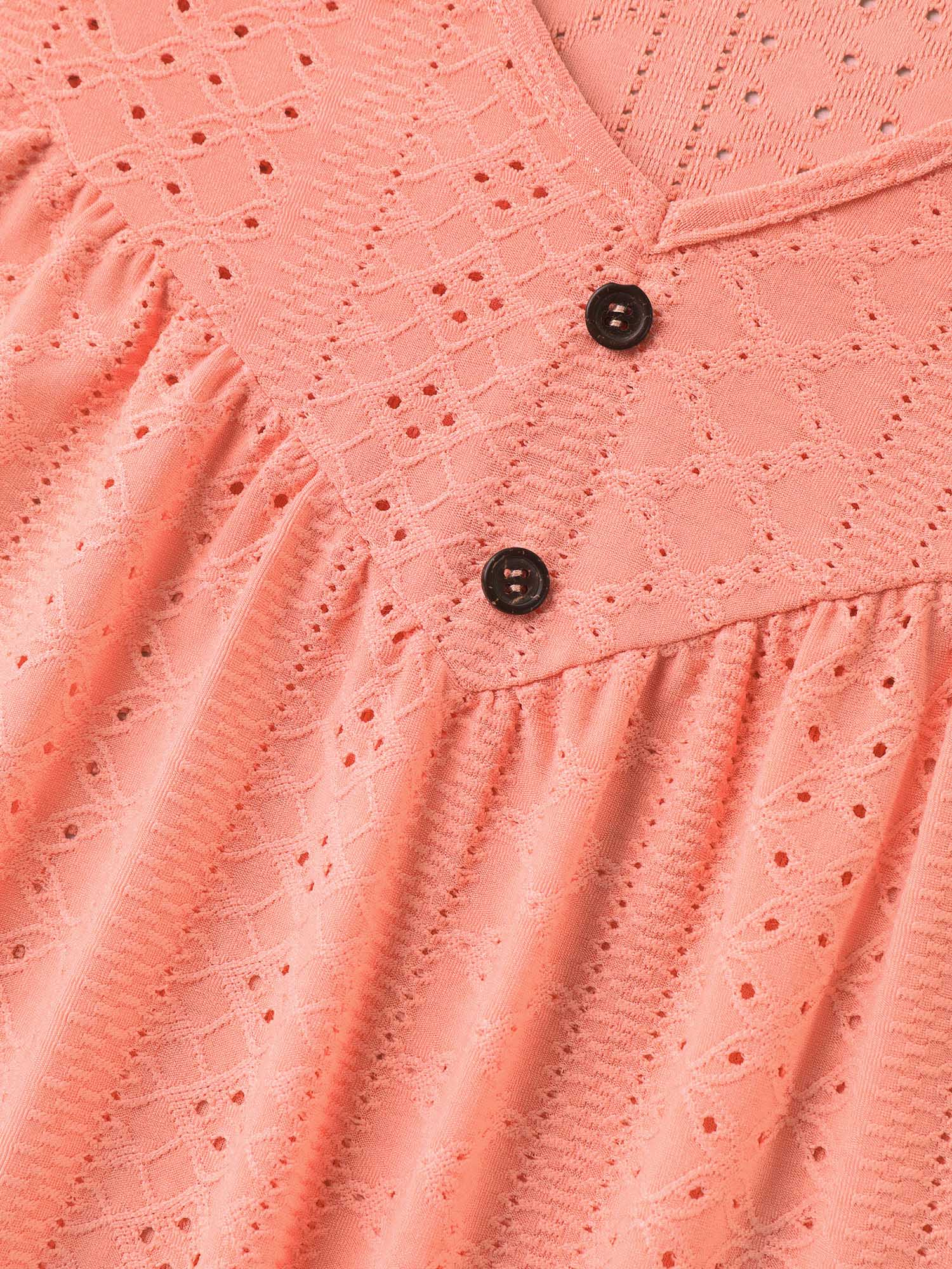 Textured Button Detail Pleated T-Shirt