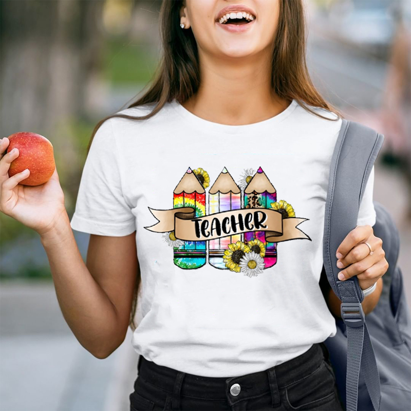 Sunflowers With Colorful Pencils Teacher  T-Shirt