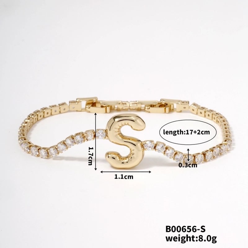 304 Stainless Steel Copper K Gold Plated Minimalist Classic Style Plating Inlay Letter Zircon Bracelets