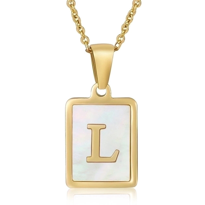 Minimalist Letter Stainless Steel Titanium Steel Plating Inlay Shell 18k Gold Plated Pendant Necklace