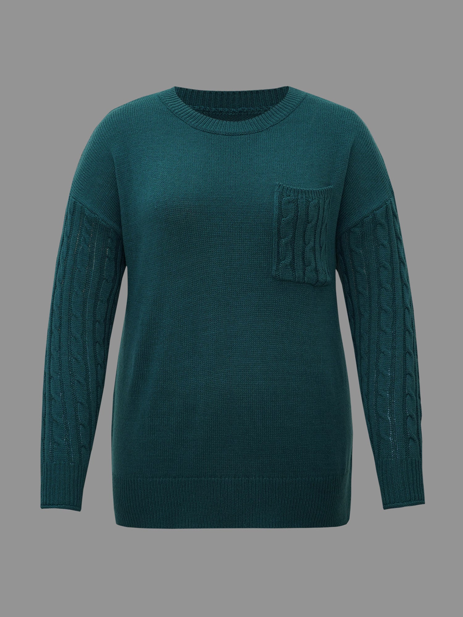 Cable Knit Sleeve Chest Pocket Pullover