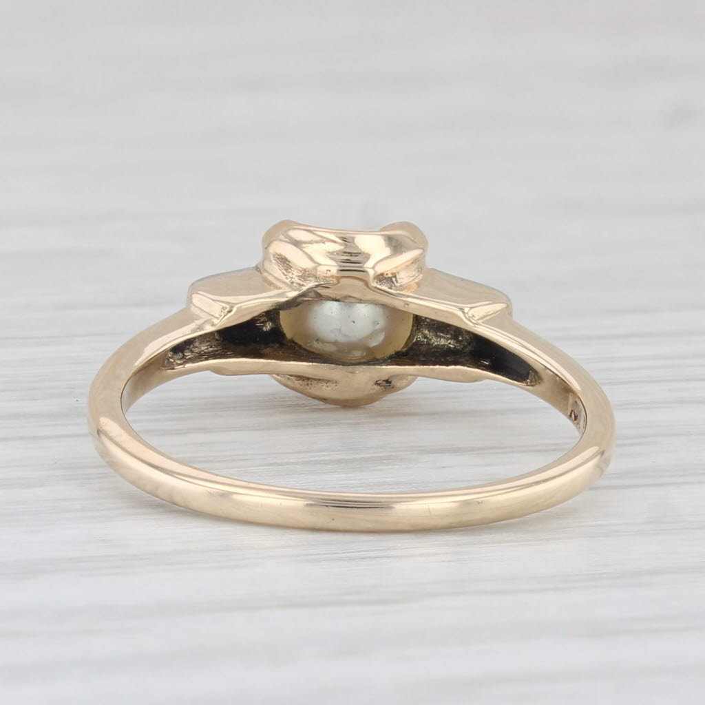 Vintage Cultured Pearl Solitaire Ring 10k Yellow Gold Size 6