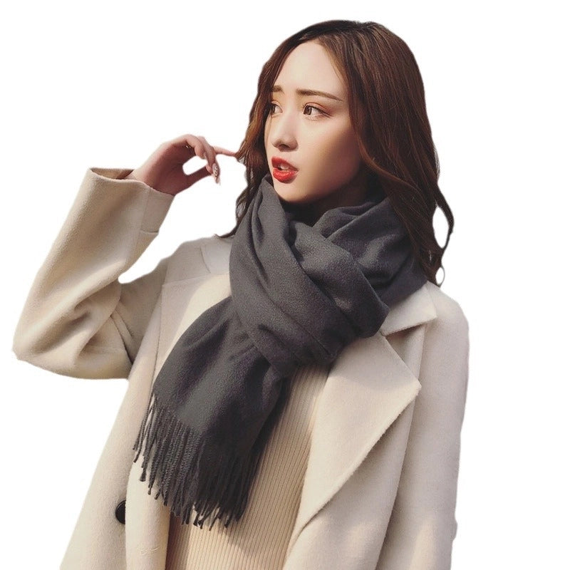 Big Red Scarf Thickened Cashmere Scarf Solid Color Women's Winter Explosions Cashmere Scarf Women's Wool Shawl