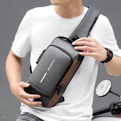 New Carbon Fiber USB charging sport sling  Anti-theft shoulder bag