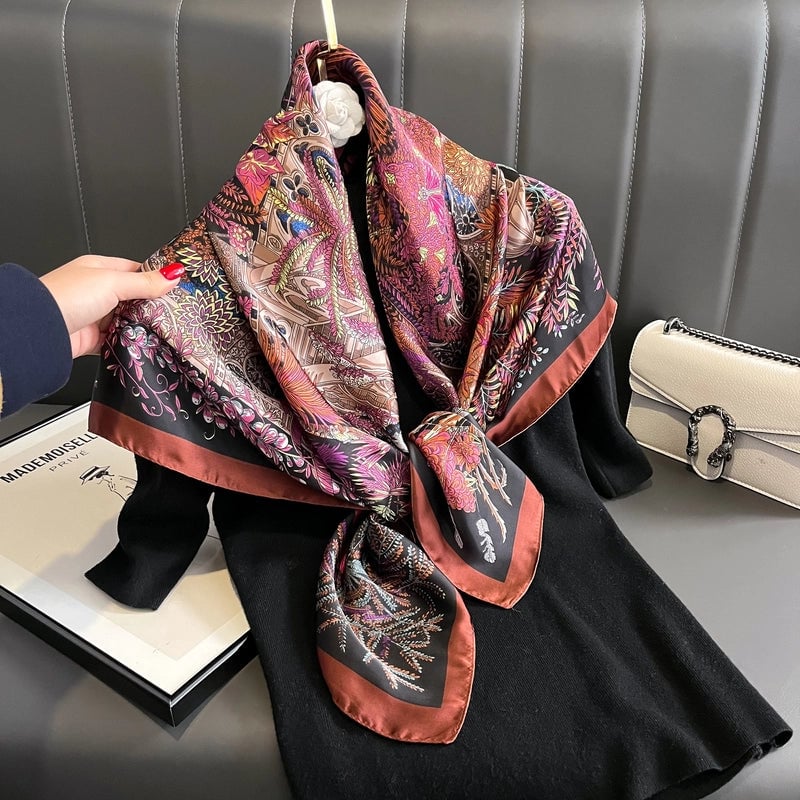 Women's Casual Plant Satin Printing Silk Scarf
