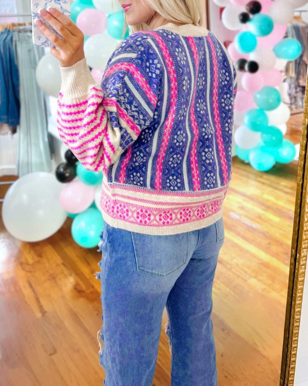 Bright Aztec Stripe Knit Sweatshirt