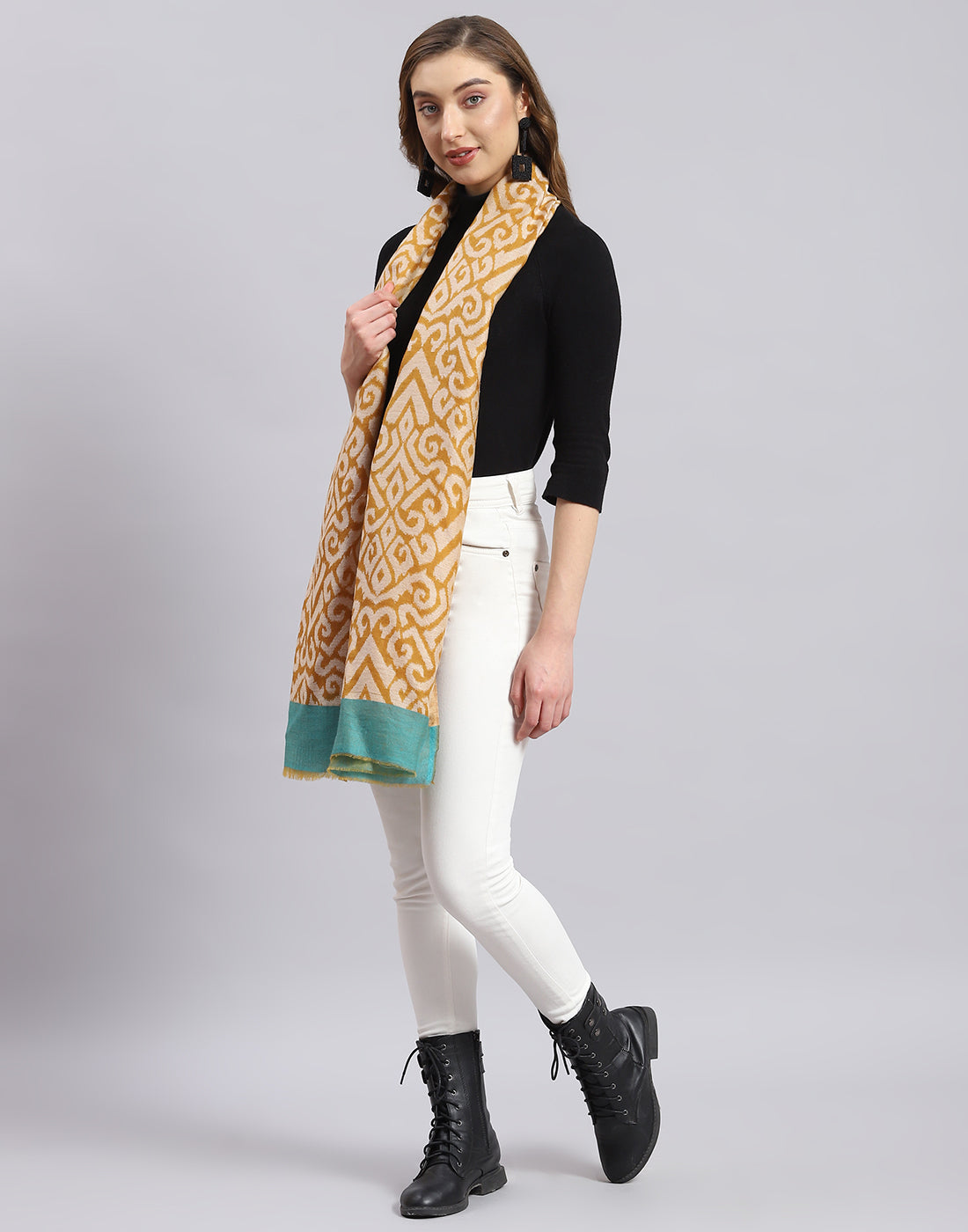 Women Mustard Self Design Stole