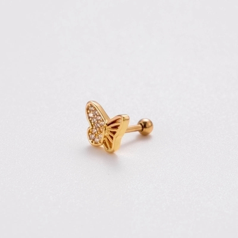 1 Piece Ear Cartilage Rings & Studs Korean Style Heart Shape Butterfly Copper Plating Inlay Zircon