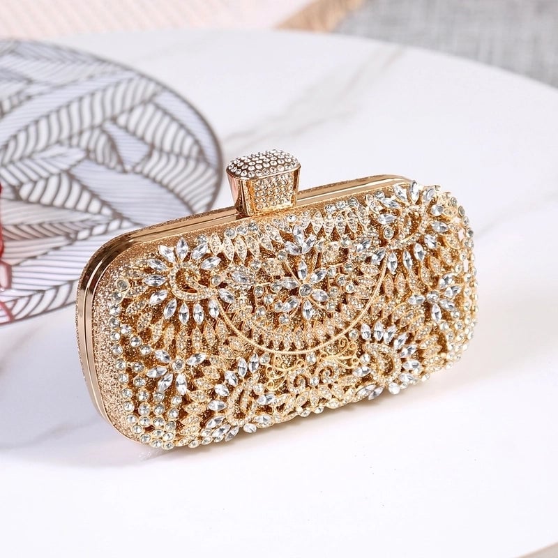 White Red Green Pu Leather Solid Color Rhinestone Square Clutch Evening Bag
