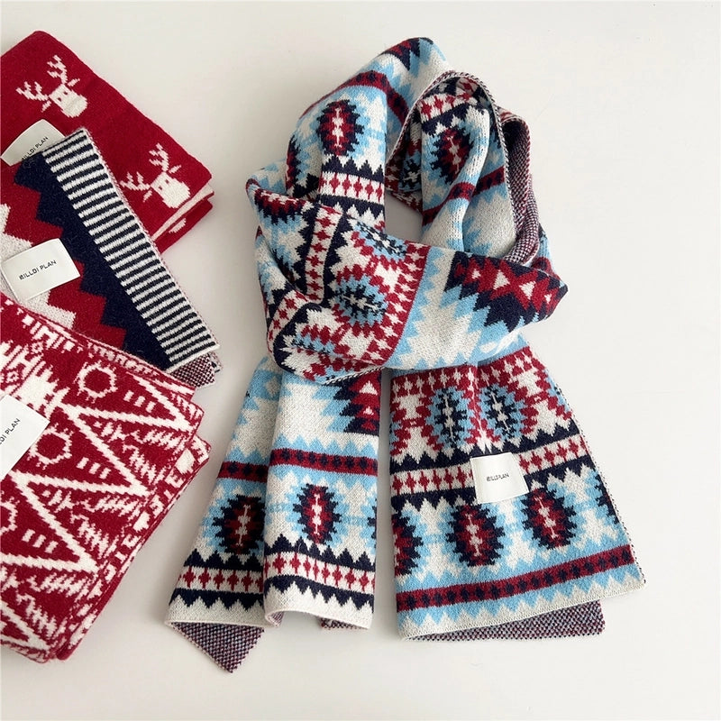 Festive Knitted Scarf Women's Winter Long Fashion All-matching Thick Warm Wool Scarf Fashion Student