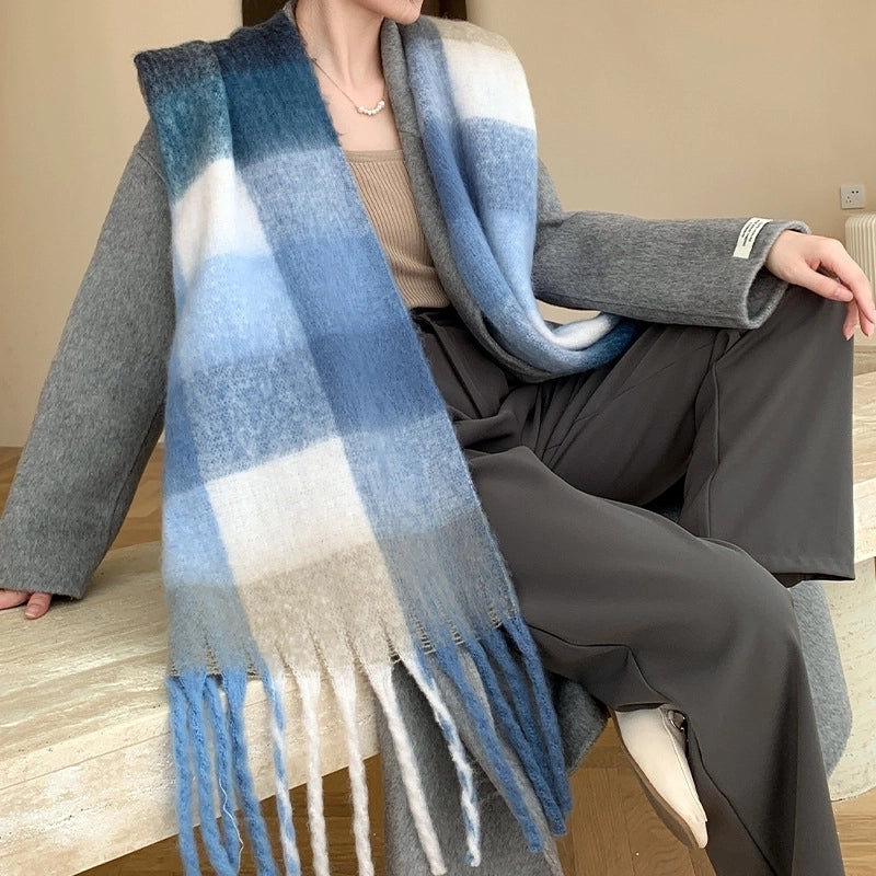 Popular Spring And Winter AC Scarf Warm Thickened Color Plaid Scarf Scarf Shawl Fashionable Western Style Outer Wear