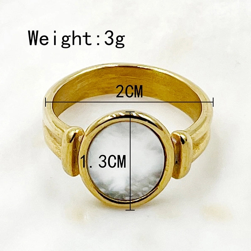 304 Stainless Steel 14K Gold Plated Modern Style Plating Inlay Round Moon Butterfly Shell Rings
