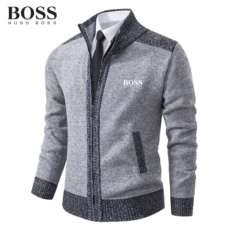 BOSS Men-s Zipper Stand Collar Sweater Casual Warm Sweater