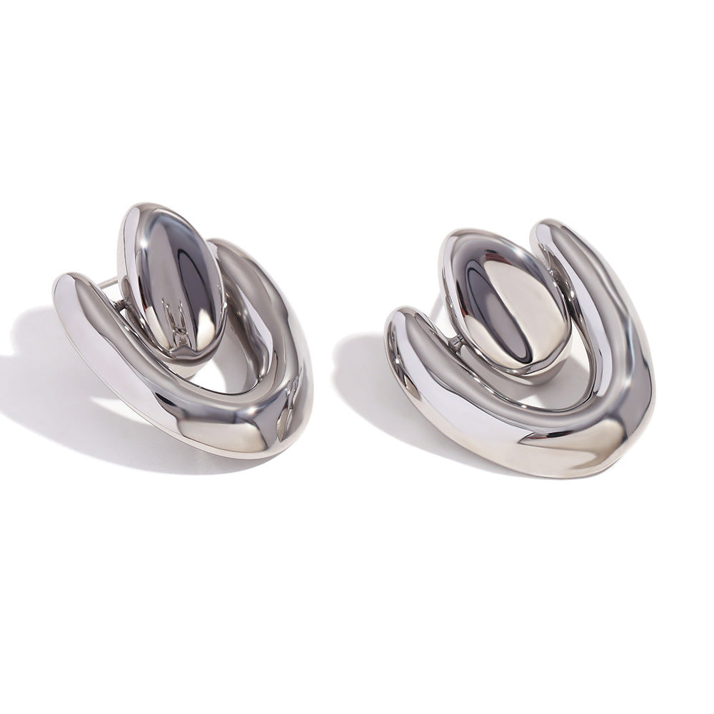 Fashion Stripe Round Geometric Stainless Steel Electroplating Earrings