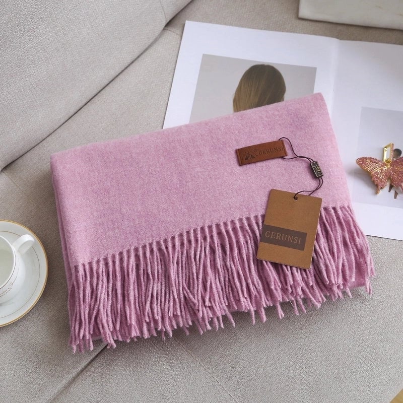 Unisex Retro Preppy Style Solid Color Imitation Cashmere Tassel Scarf