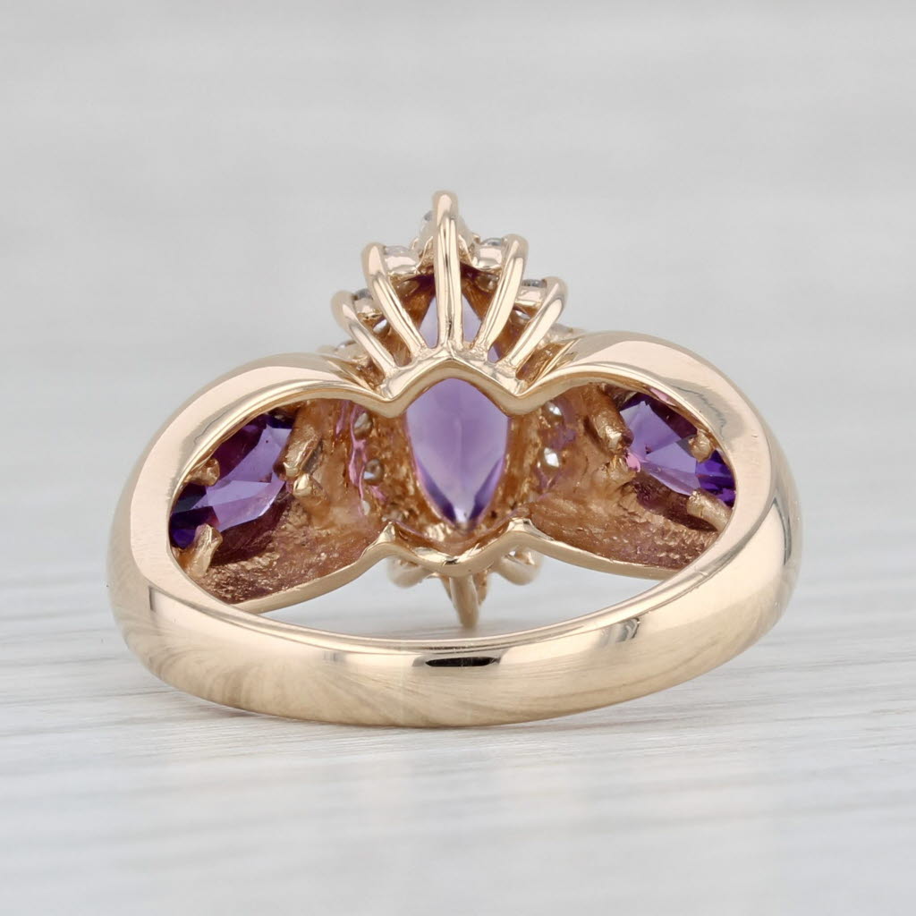 2.05ctw Marquise Amethyst Diamond Halo Ring 14k Yellow Gold Size 7
