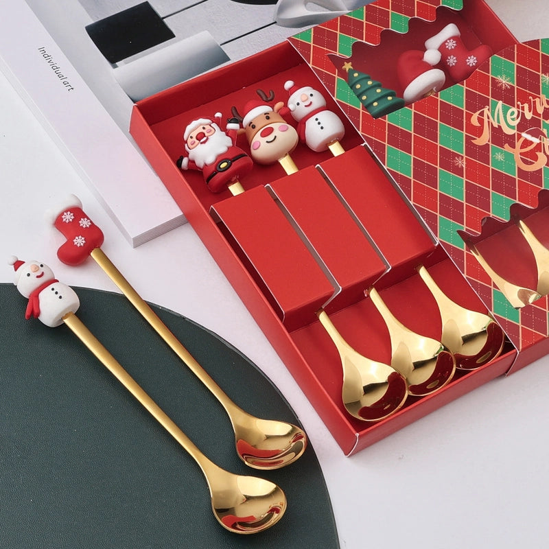Christmas Cute Christmas Tree Santa Claus Star 304 Stainless Steel PVC Tableware 1 Piece