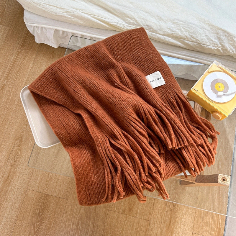 Women's Casual Minimalist Solid Color Acrylic Tassel Scarf