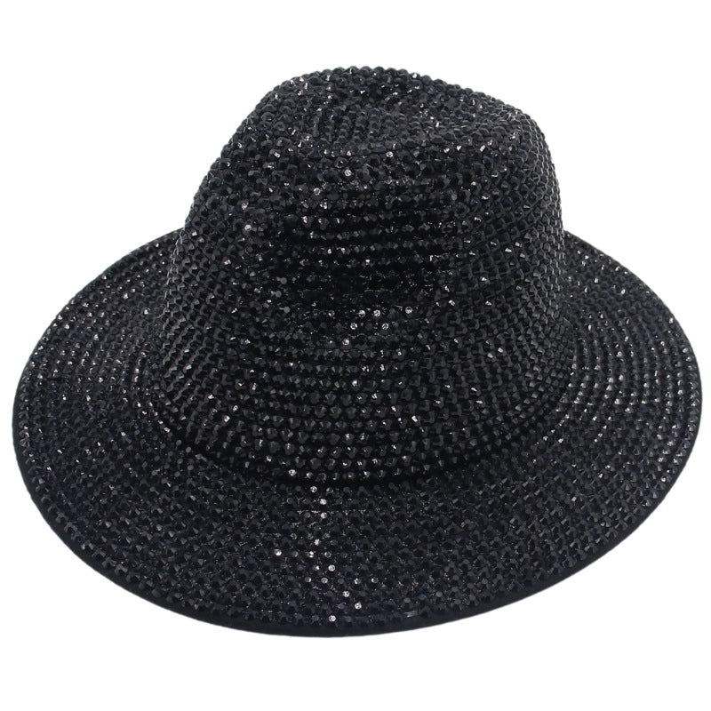 Unisex Hip-hop Retro Shiny Solid Color Rhinestone Wide Eaves Fedora Hat