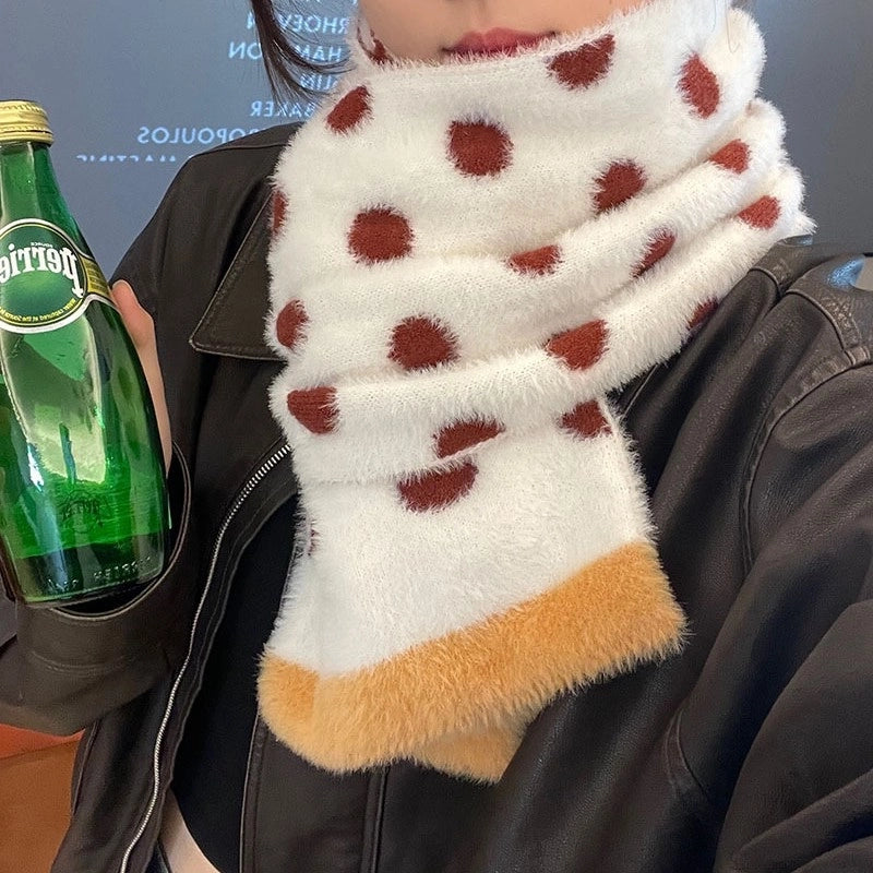 Women's Cute Sweet Round Dots Color Block Imitation Mink Bejirog Knitted Scarf