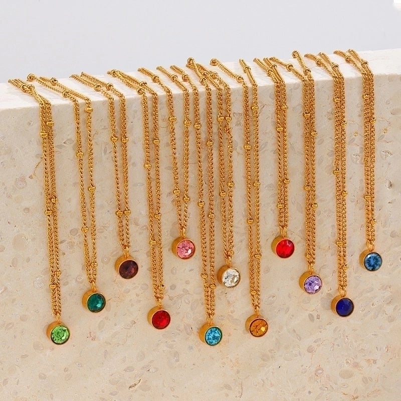 316 Stainless Steel  18K Gold Plated Minimalist Classic Style Plating Inlay Solid Color Artificial Rhinestones Pendant Necklace