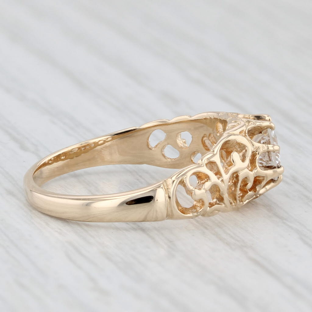 0.53ct Round Diamond Solitaire Engagement Ring 14k Gold Ornate Openwork Sz 6.75
