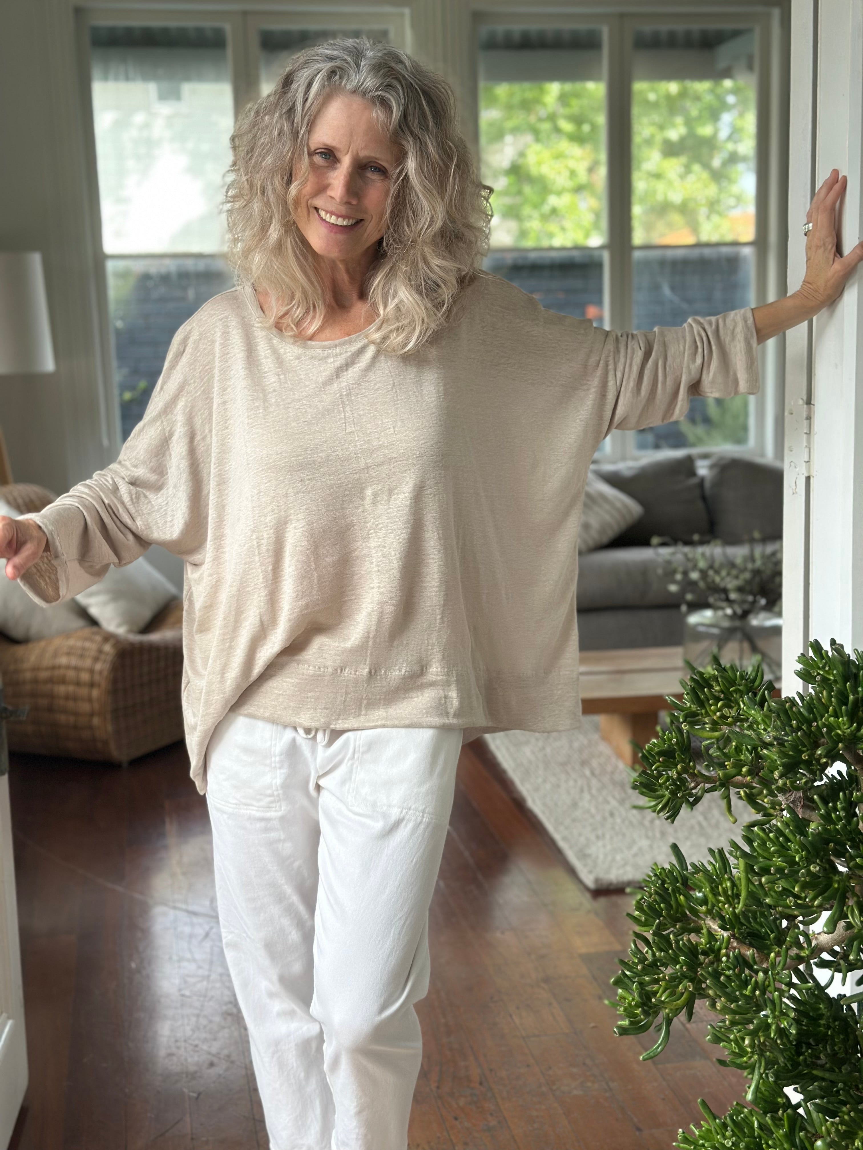 nina top - natural linen knit