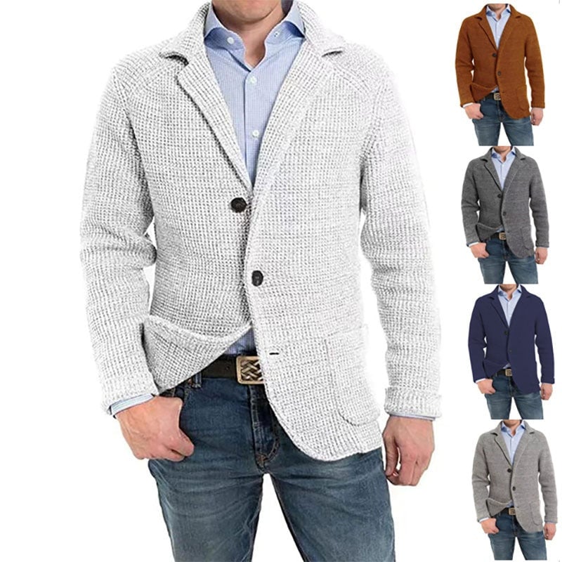 🔥Hot Sale🍂Men's Solid Lapel Knitted Long Sleeve Jacket