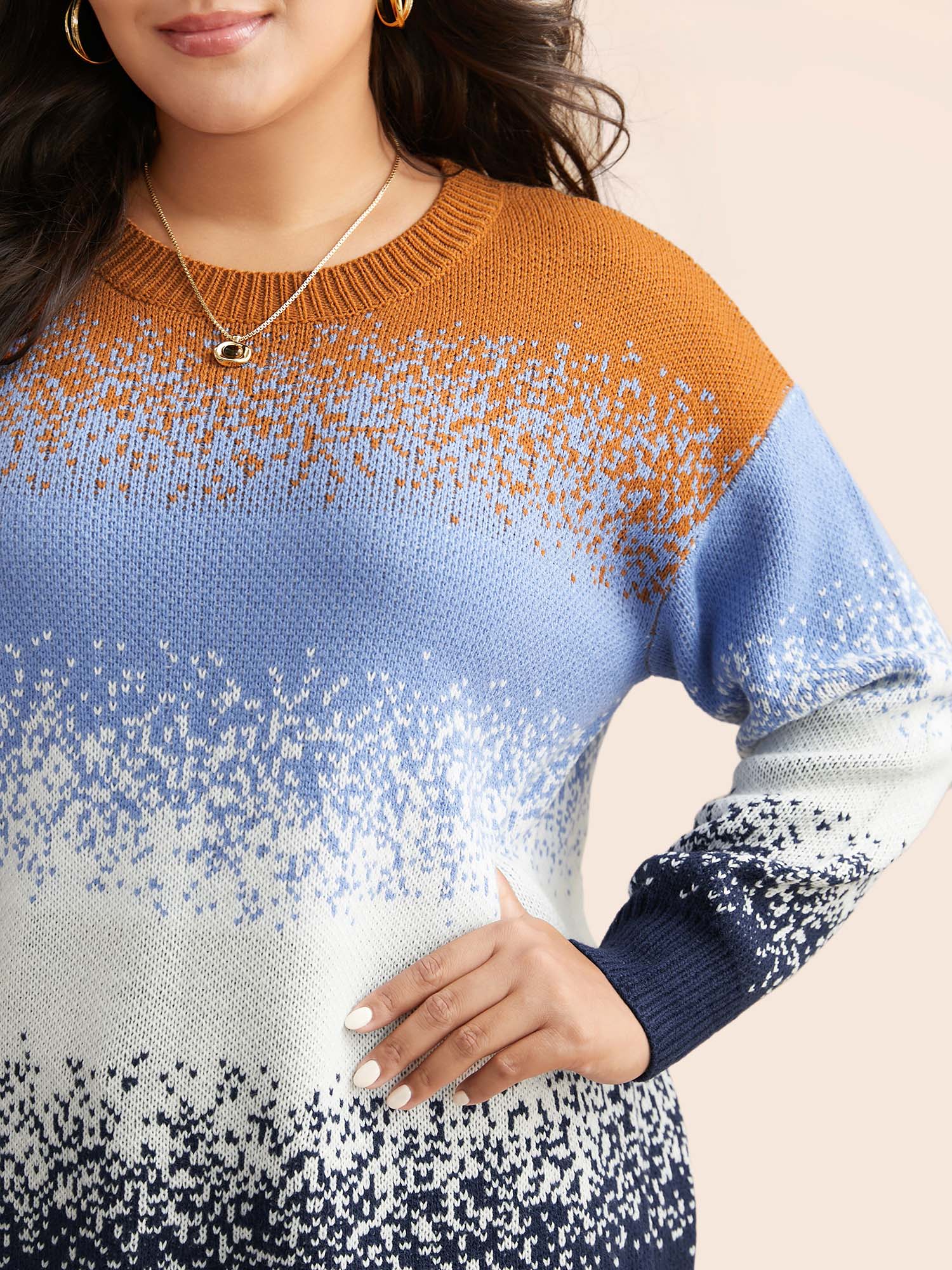 Gradient Dyeing Contrast Drop Shoulder Pullover