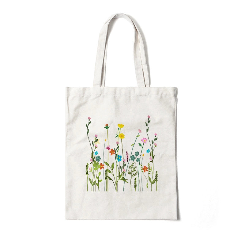 Women's Medium Canvas Flower Basic Classic Style Square Open Canvas Bag