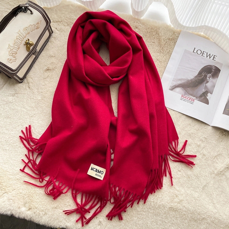 D Cashmere Scarf Solid Color Tassel Shawl Long Couple Warm Imitation Cashmere Scarf Shawl