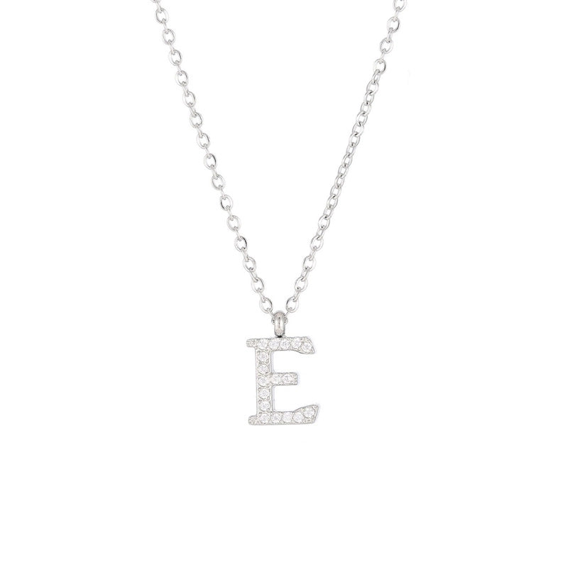 Minimalist Letter 304 Stainless Steel Zircon 16K Gold Plated White Gold Plated Plating Inlay Pendant Necklace