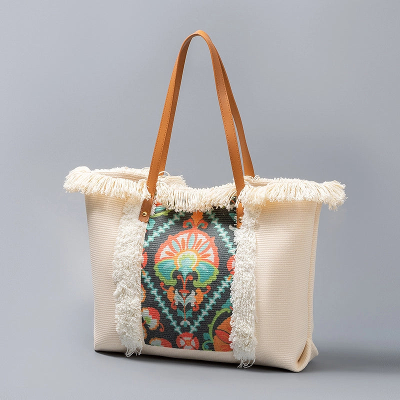 Women's Large Canvas Geometric Classic Style Square Zipper Tote Bag