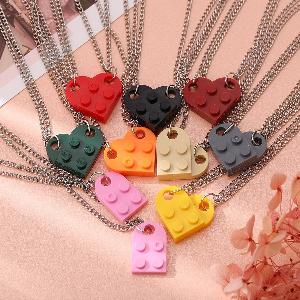2 Pcs Lego Heart Necklaces