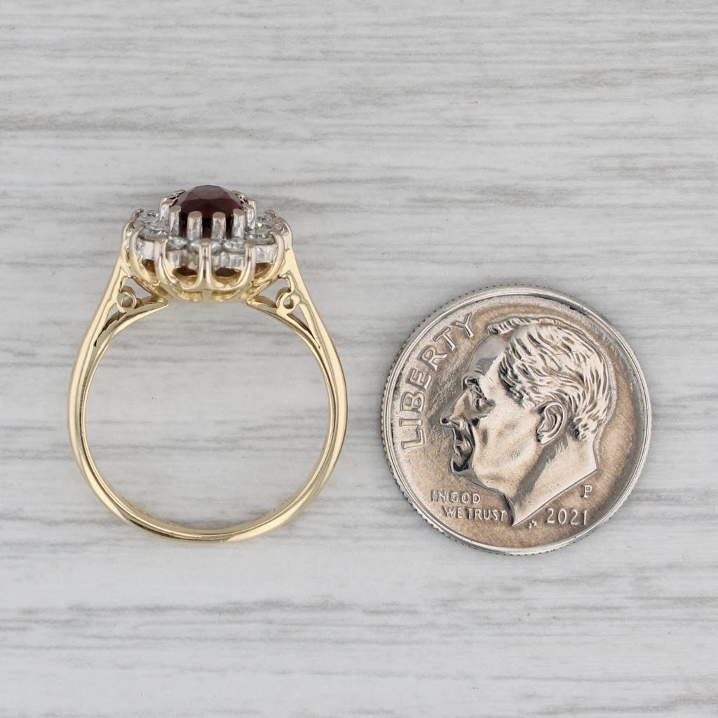 1.26ctw Oval Garnet Diamond Halo Ring 18k Yellow Gold Size 5
