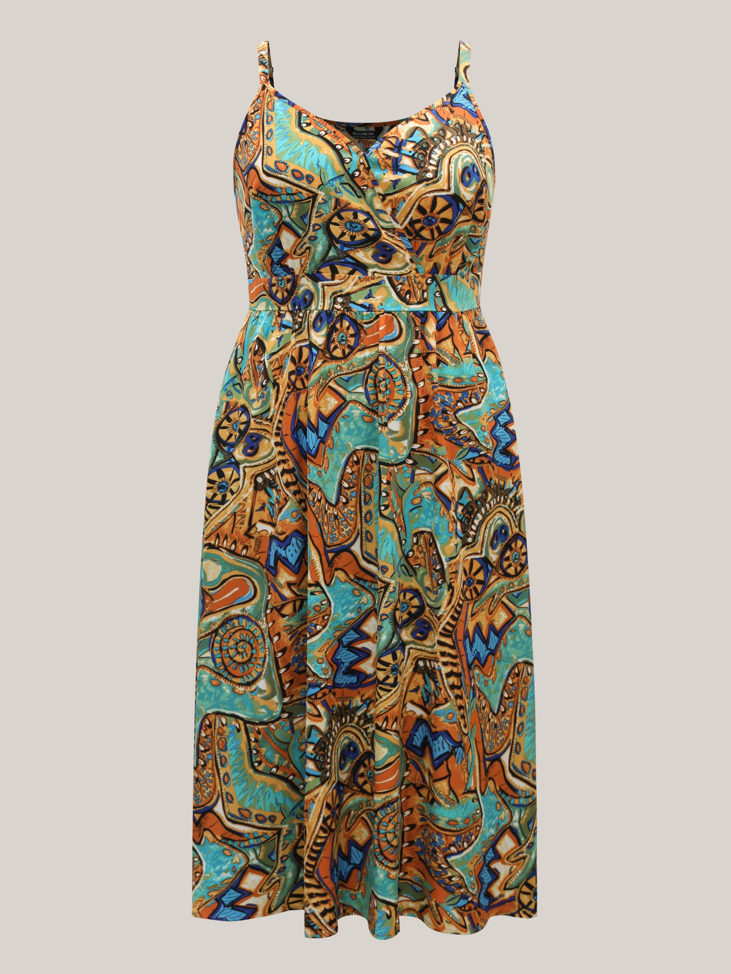 Boho Print Stretchy Waist Pockets Maxi Dress
