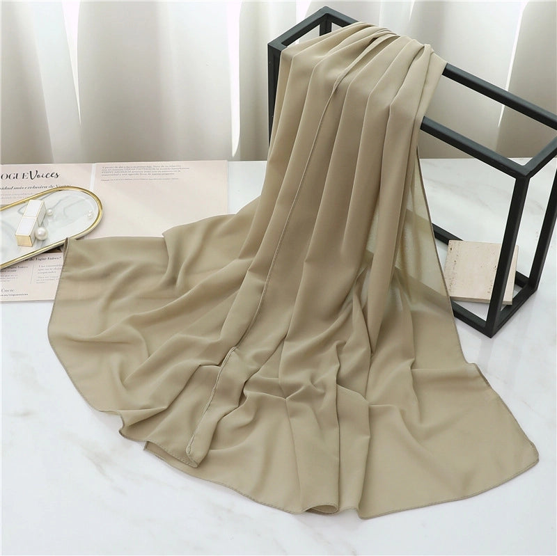 Pearl Chiffon Scarf Solid Color Rectangular Scarf Women's Shawl Basic Scarf