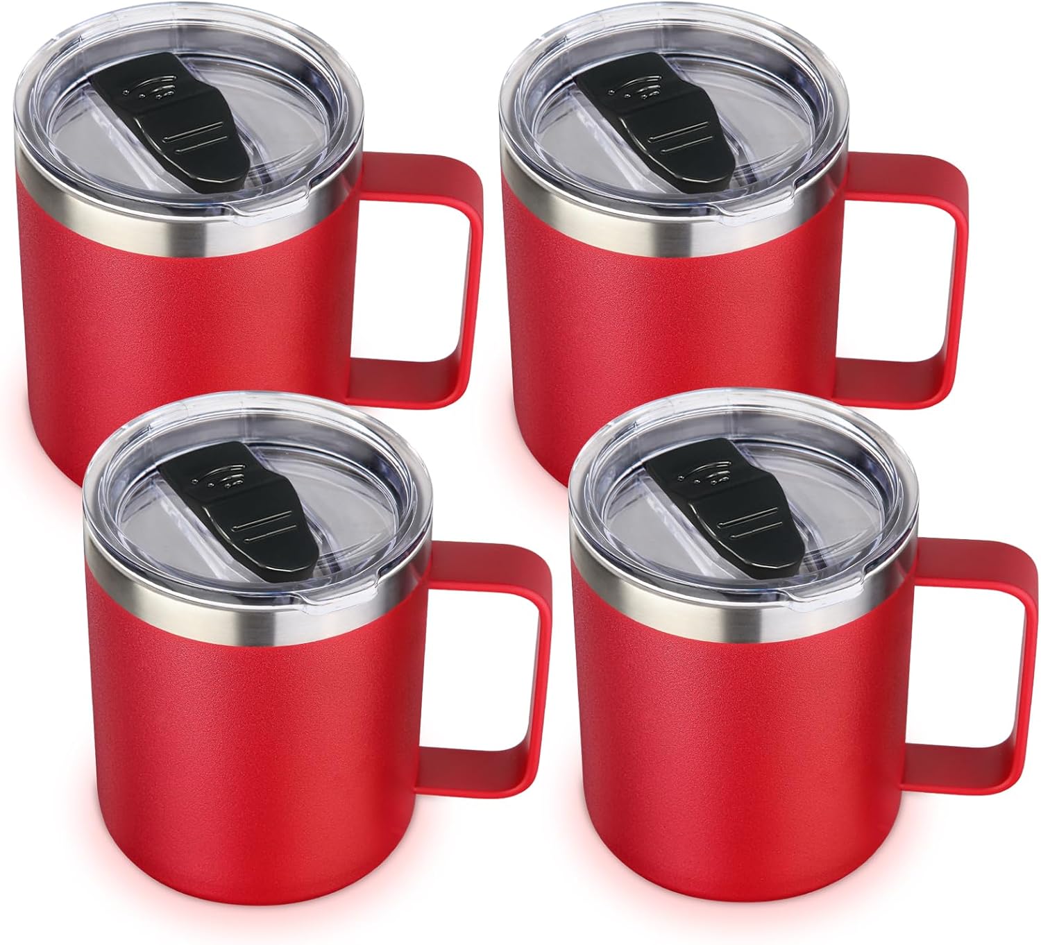 Volhoply 14oz Insulated Stainless Steel Coffee Mug with Leakproof Lid,Double Wall Vacuum Travel Coffee Cup with Handle,Reusable Metal Tumbler,Camping Mugs Keep Hot/Cold,Christmas Gifts(Black,1