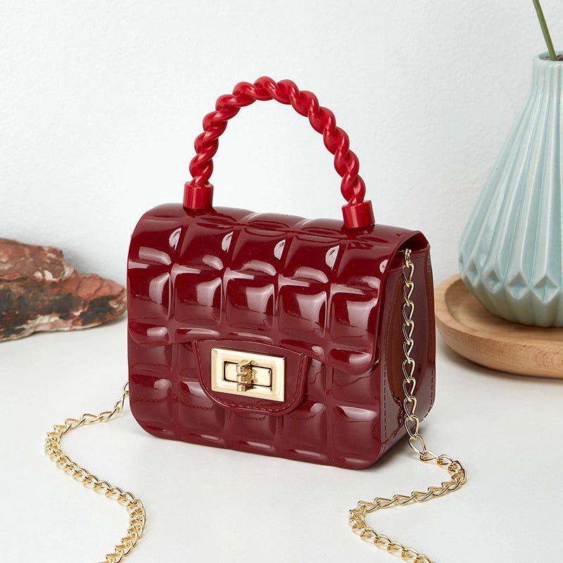 Women's Small PVC Solid Color Lingge Streetwear Lock Clasp Jelly Bag